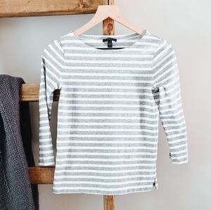 J. Crew Grey & White Striped Long Sleeve Tee (Size Small)